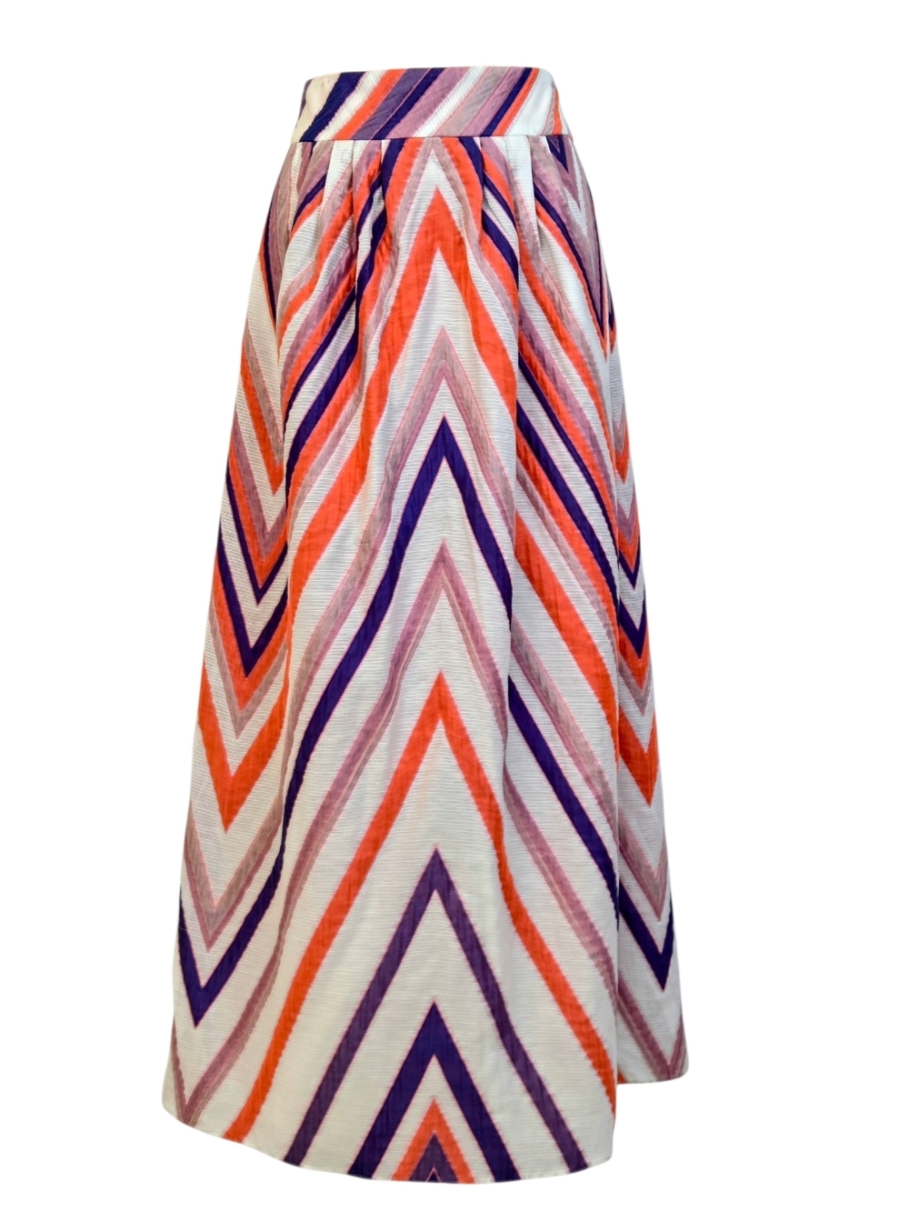 Emporio Armani Chevron Pleated Midi Skirt | Multicolor Textured Cotton Blend | - Picture 8 of 16